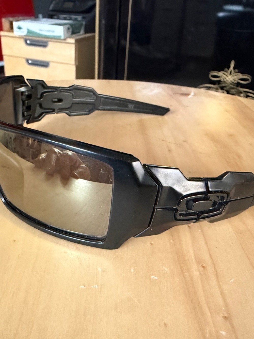 Oakley Oil Rig Sunglasses Y2K Wrap Shield Black Frame Mirrored Lens Rare - Picture 4 of 6